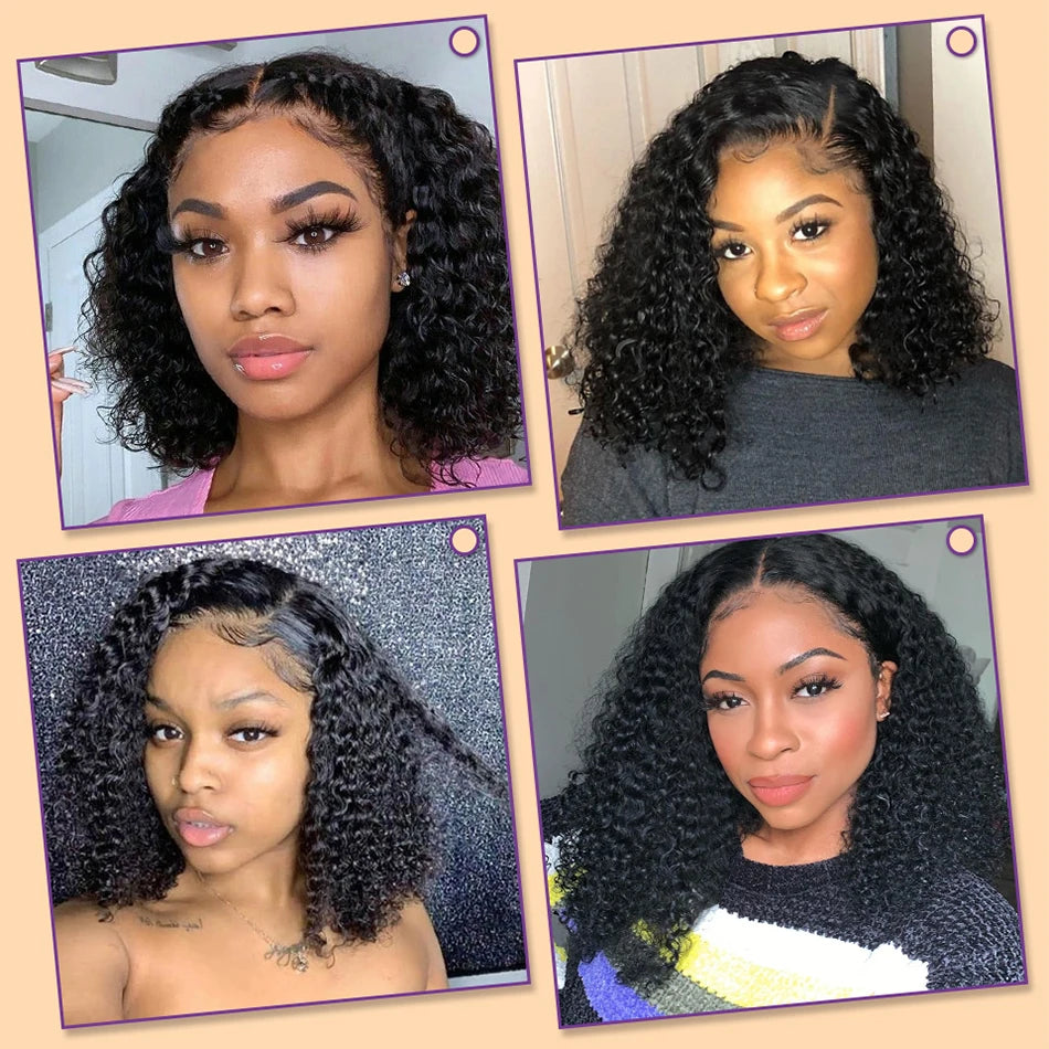 Wear And Go Bob Wigs Human Hair 180% Water Wave Glueless  Pre Cut