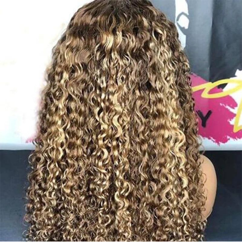 Ombre Blond 26 inch 180Density Soft Long Kinky Curly Lace Front Wig With BabyHair Preplucked Natural Hairline