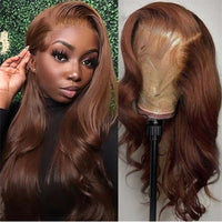 Thumbnail for 30 Inch Chocolate Brown Body Wave Pre-Plucked Brown Transparent Lace Frontal Wigs