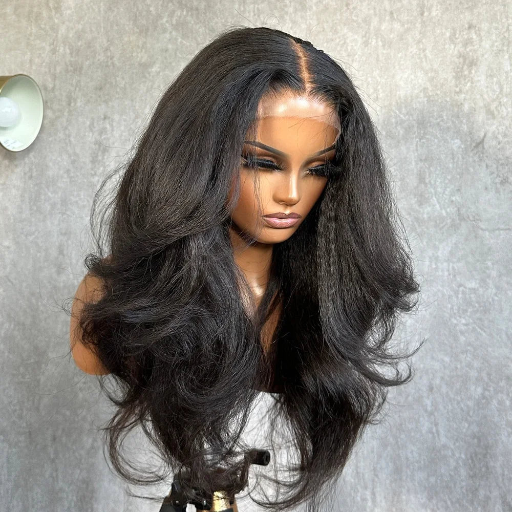 26Preplucked Black Yaki Kinky Body Wave 180Density Natural Hairline