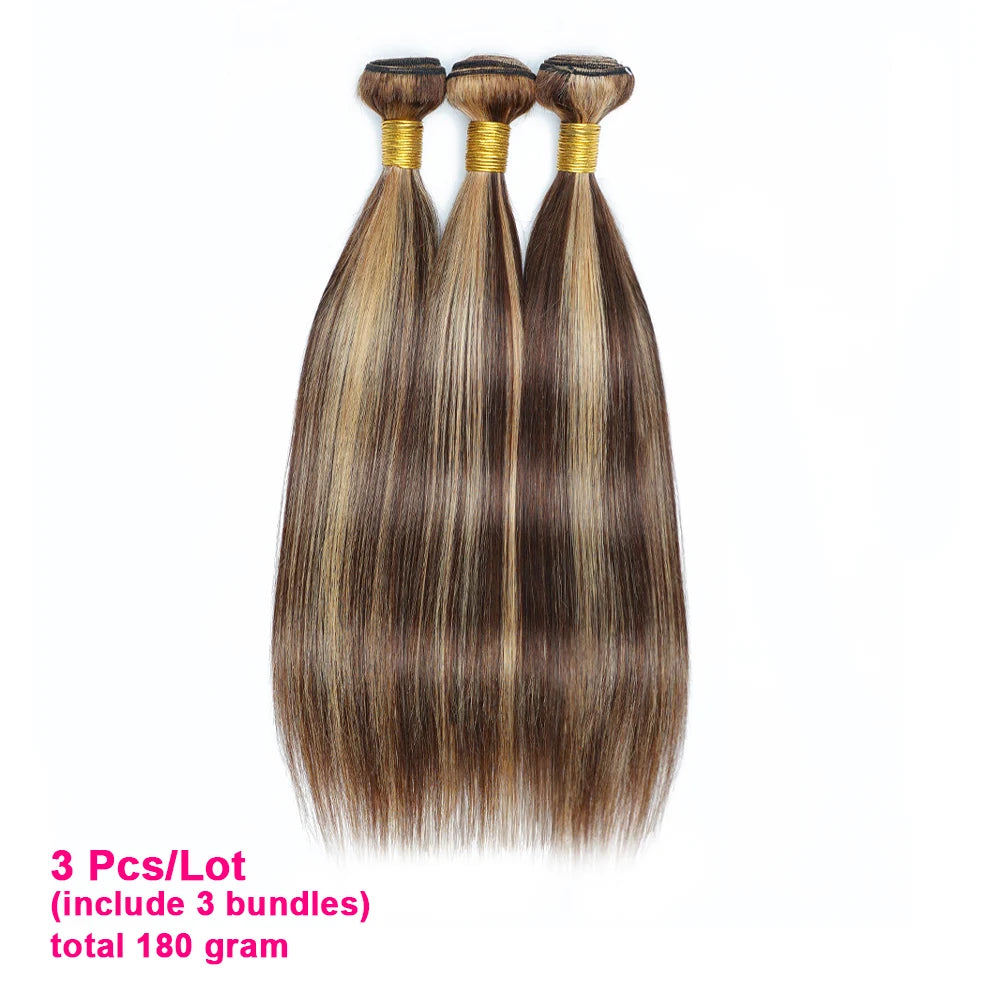 P4/27 Highlight Human Hair Bundles Brown Blonde Peruvian Hair Extensions Double Wefts