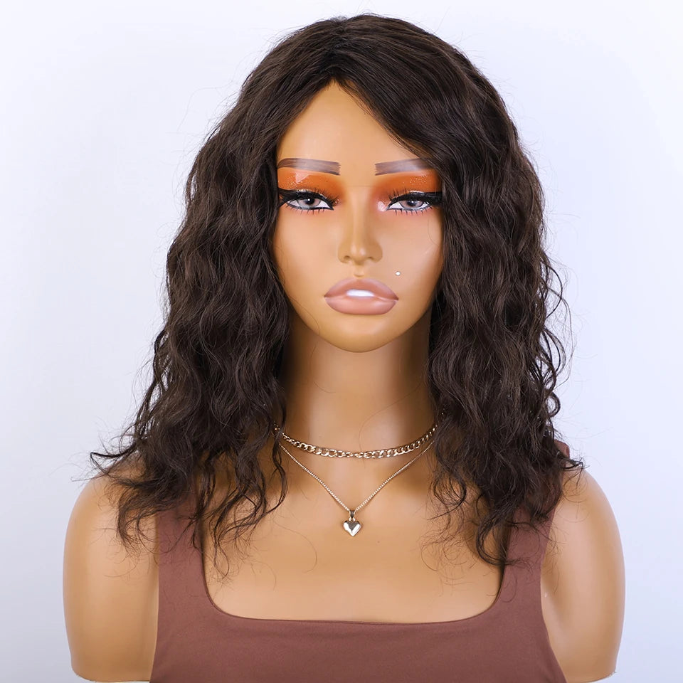 Sleek 4# Brown Colored Human Hair Wigs For Women 100% Real Ready To Wear Short Bodywave Brazilian Hair Wigs