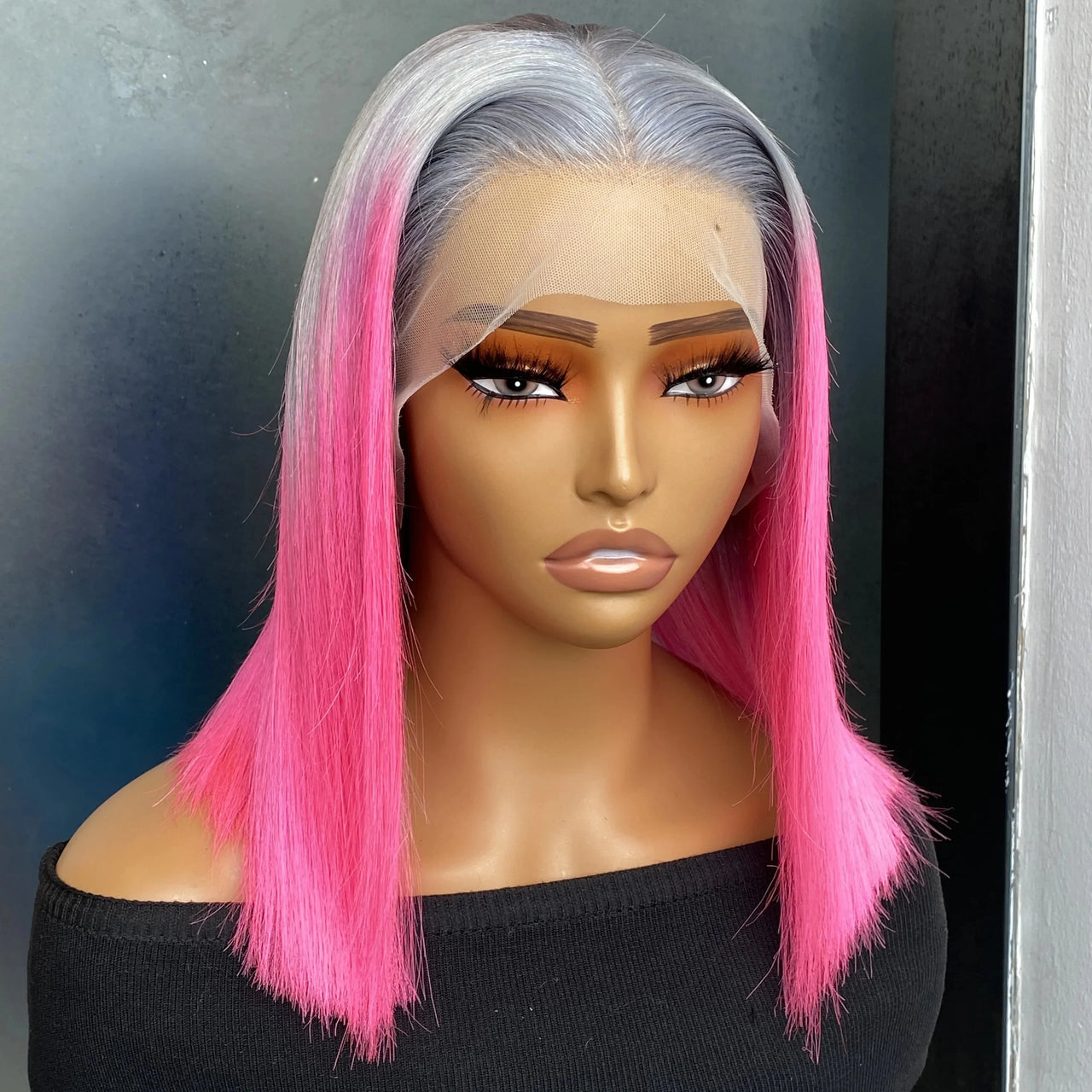 Grey pink wig online