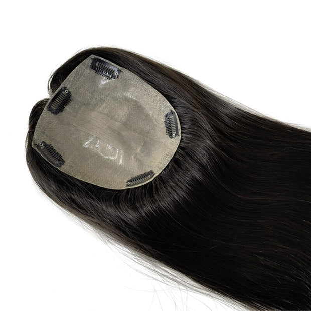 15x16cm Hand Tied Silk Base Remy Clip In Human Hair Wig Topper with Thinning Russian Human Hair Extensions