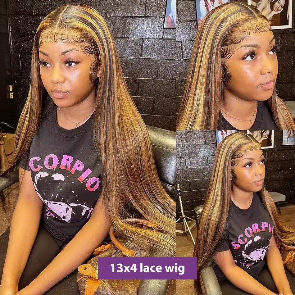 Highlight Wig Human Hair Bone Straight Blond Ombre hd Lace Wig 13x4 13x6 Colored Pre -Plucked Wigs – HD Lace Human Hair Wig UAE, UK & USA | Michelle's Glam Wigs