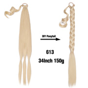 20 Inch Long Straight Synthetic Hair Extension Braided Fishtail Drawstring Ponytail Hair