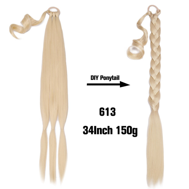 20 Inch Long Straight Synthetic Hair Extension Braided Fishtail Drawstring Ponytail Hair