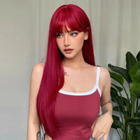 Thumbnail for Light Wine Red Synthetic Wigs With Bangs