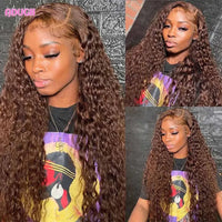 Thumbnail for Transparent Chocolate Brown Lace Front Wigs 100% Brazilian Deep Wave Lace Frontal Wig Curly Human Hair Wigs
