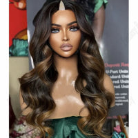 Thumbnail for Natural Human Hair V Part Wig for Black Women Adjustable Honey Brown Balayage Loose Wave1*4Size U Part Wigs with Clips Easy Wear