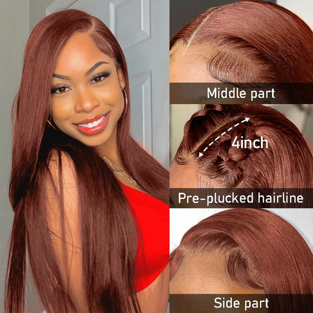 26 inches Reddish Brown Lace Front Human Hair Pre Plucked