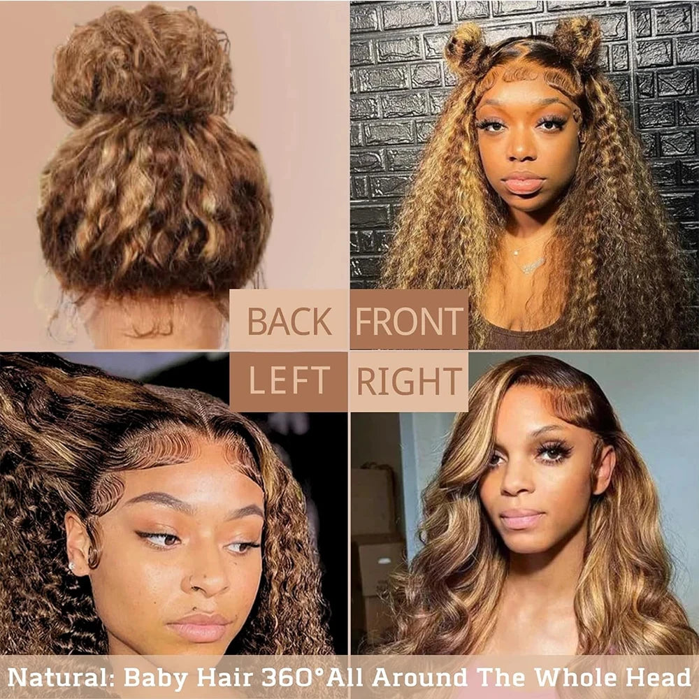 Highlight Invisi-Strap HD 360 Lace Front Wig 250 Density Highlight Wig Human Hair Deep Curly Preplucked