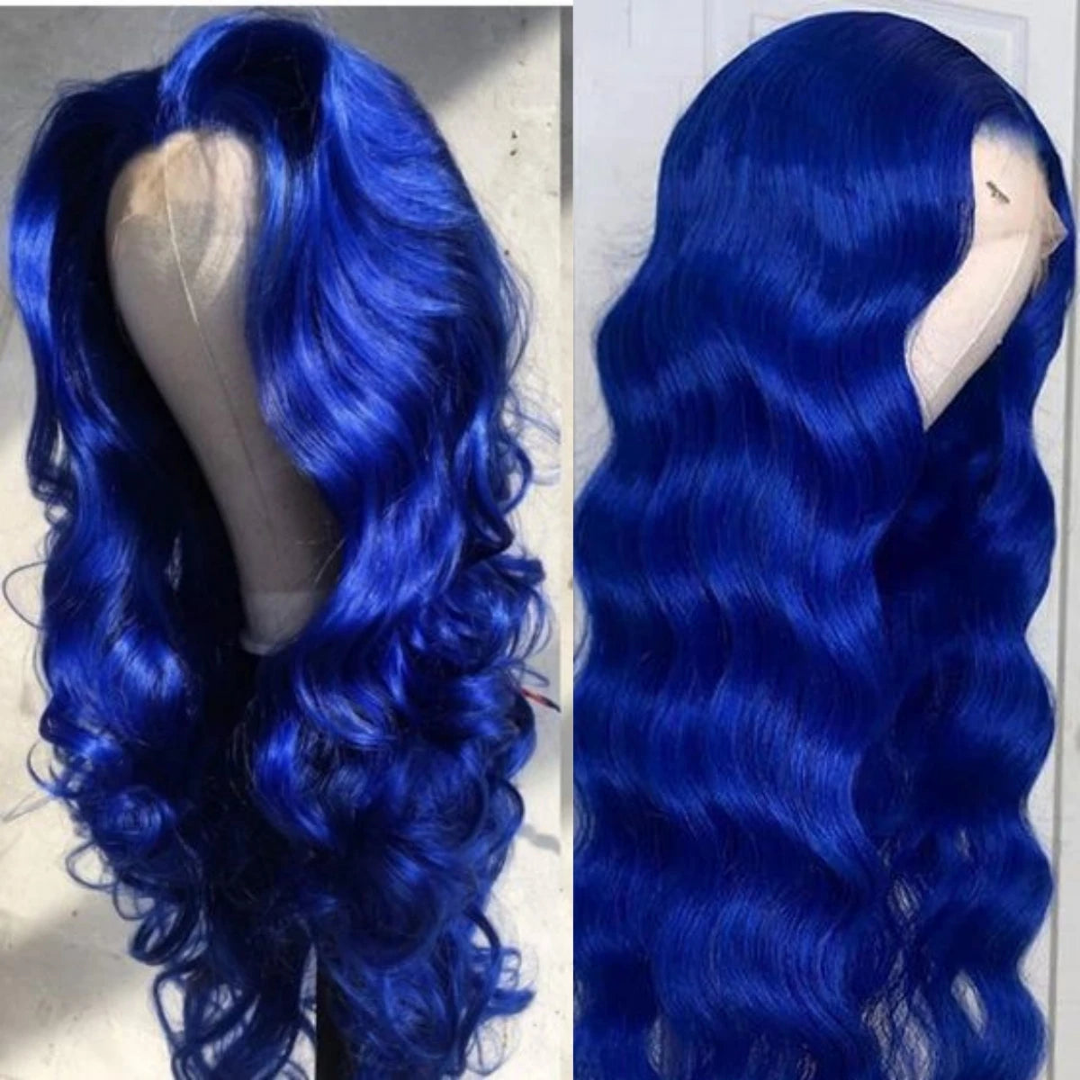 Navy Blue Color Body Wave Human Hair Lace Frontal Wigs Brazilian Blue HD Transparent Lace Front Wigs  Pre Plucked
