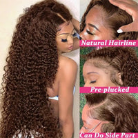 Thumbnail for Brown HD Transparent Curly Lace Front Human Hair Wigs Deep Wave Frontal Wig Brazilian Chocolate Brown Water Wave Wigs Human Hair