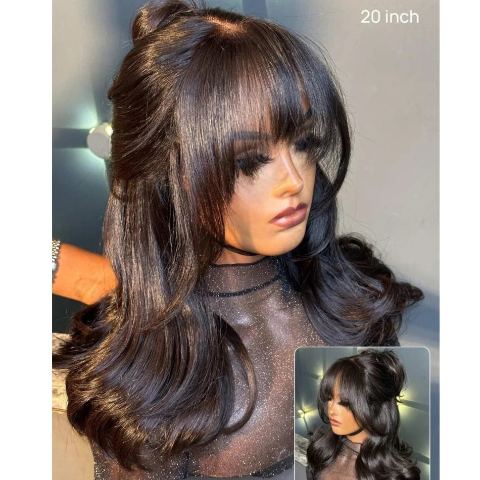 Easy Go Body Wave 100% Human Hair Wigs With Bangs 250Density Glueless Machine Made