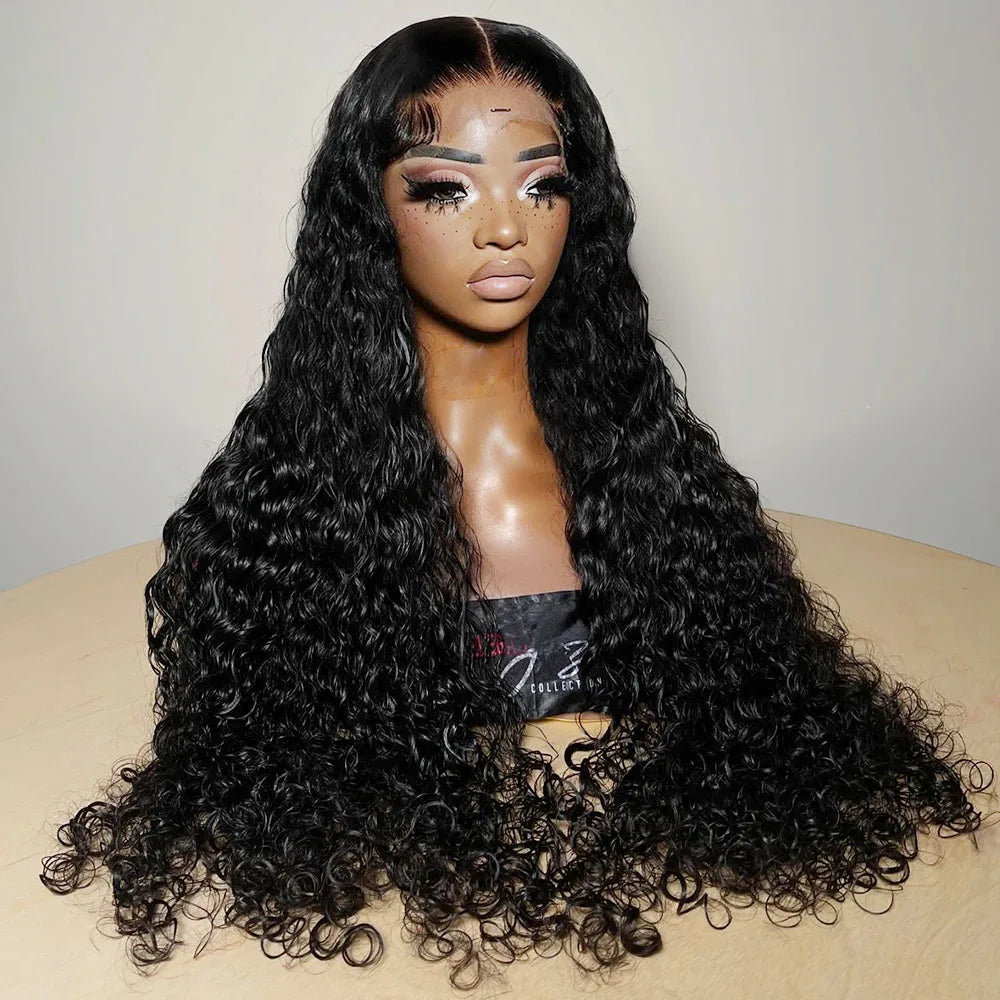 30 Inch Deep Wave HD Lace Front Human Hair Wig Invisible Strap Drawstring 360 Full Lace Wig Water Wave Glueless Wig