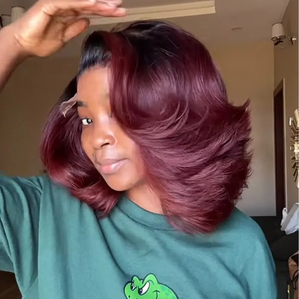 Burgundy Transparent Lace Frontal Glueless 1B/Red 99J Body Wave Human Hair Wigs