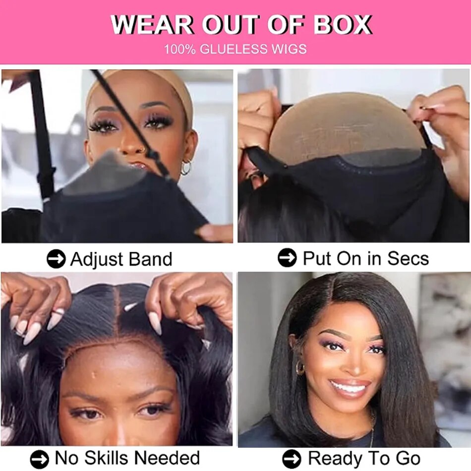 Glueless Kinky Straight Short Bob Human Hair Wigs