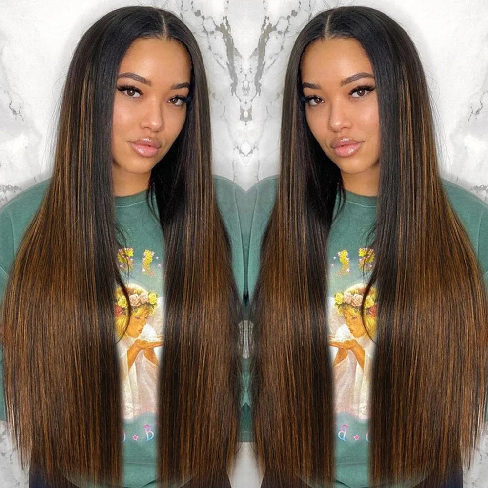 Highlight Blonde V Part Wig Human Hair Brazilian Silky Straight U Part Human Hair Wig No Glue