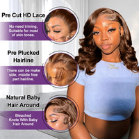 Thumbnail for Chocolate Brown Body Wave Short Bob Wigs 13x4 HD Transparent Lace Front Wig Brazilian Lace Frontal Human Hair Wigs Pre Plucked