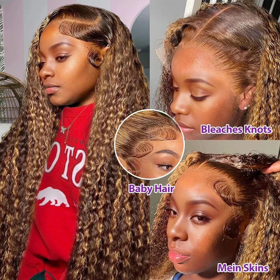 Highlight Hd Frontal Wig P4/27 360 Full Hd Lace Front Wig Pre Plucked Glueless Wig Deep Wave Frontal Wig Human Hair