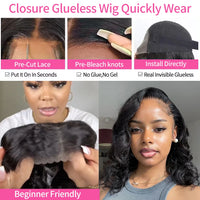 Thumbnail for 220 Density Body Wave Short Bob  Transparent Lace Front Human Hair