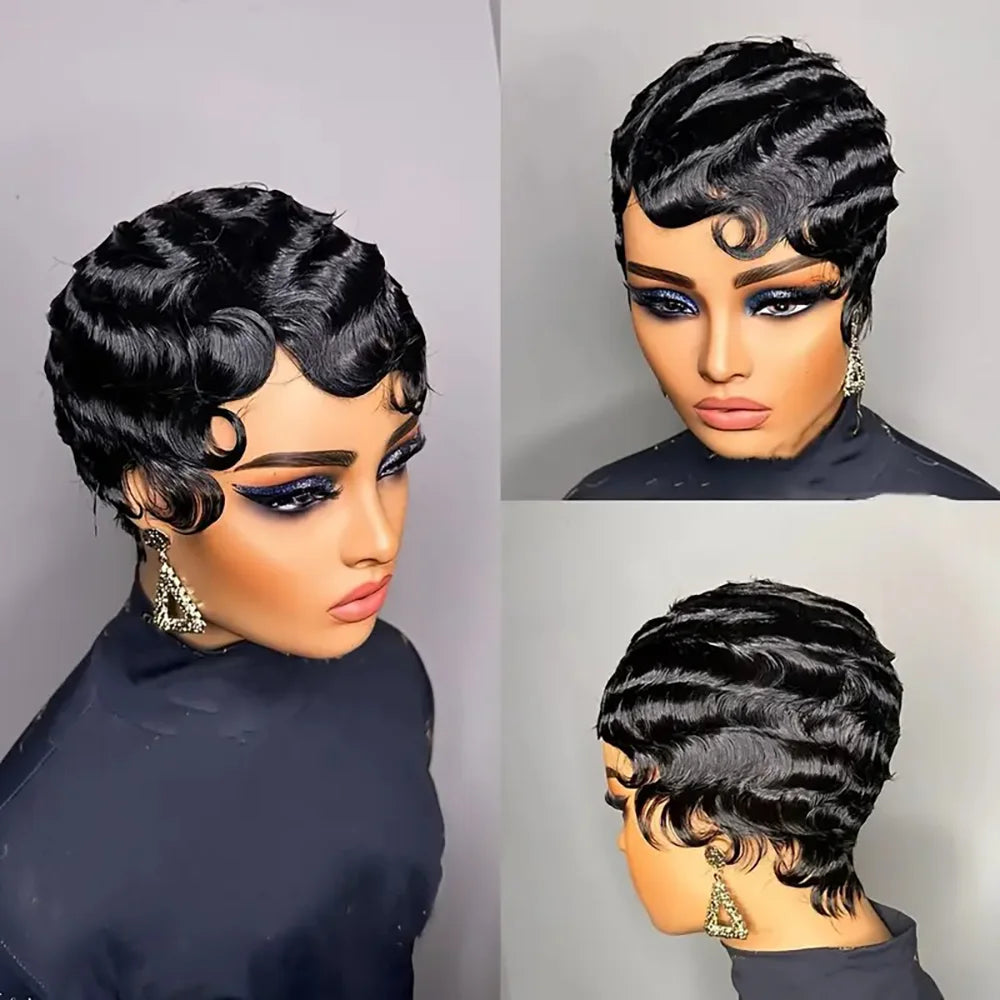 Short Finger Wave Wig Human Hair Wig - Ocean Wave Wig Pixie Cut Wigs