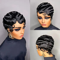 Thumbnail for Short Finger Wave Wig Human Hair Wig - Ocean Wave Wig Pixie Cut Wigs