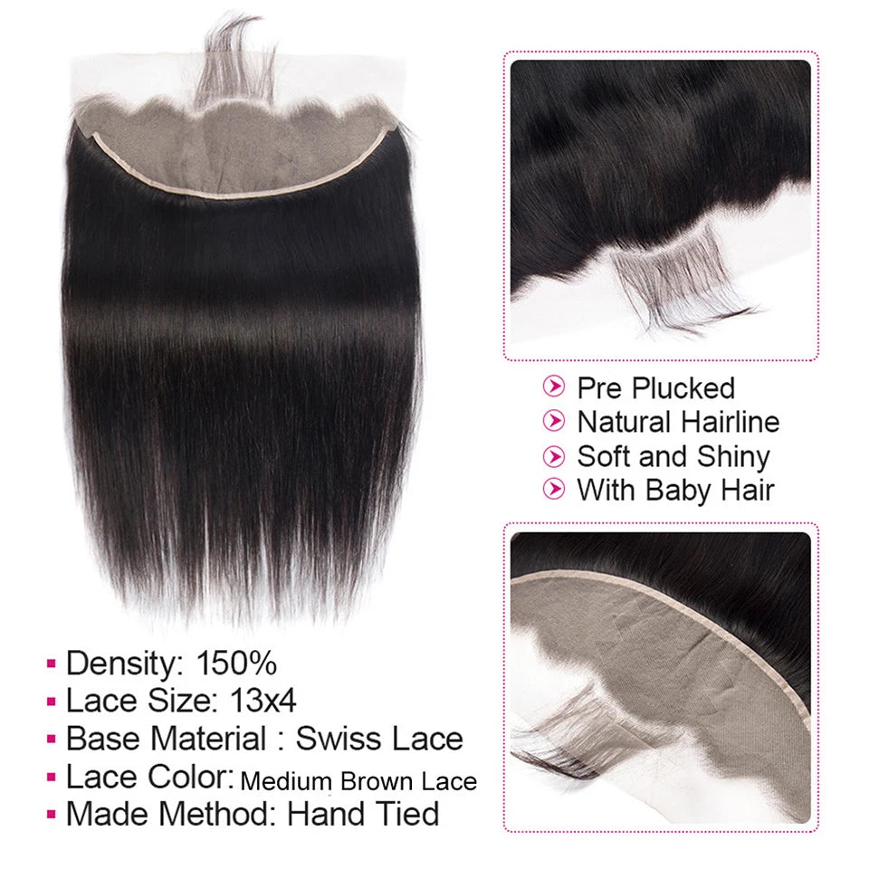 HD Transparent Lace Frontal Peruvian Straight Human Hair-360 Ear to Ear