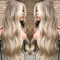 Thumbnail for Highlight Blonde Lace Front Wigs Human Hair Brown Roots loose body Wavy 360 Lace Frontal Wig