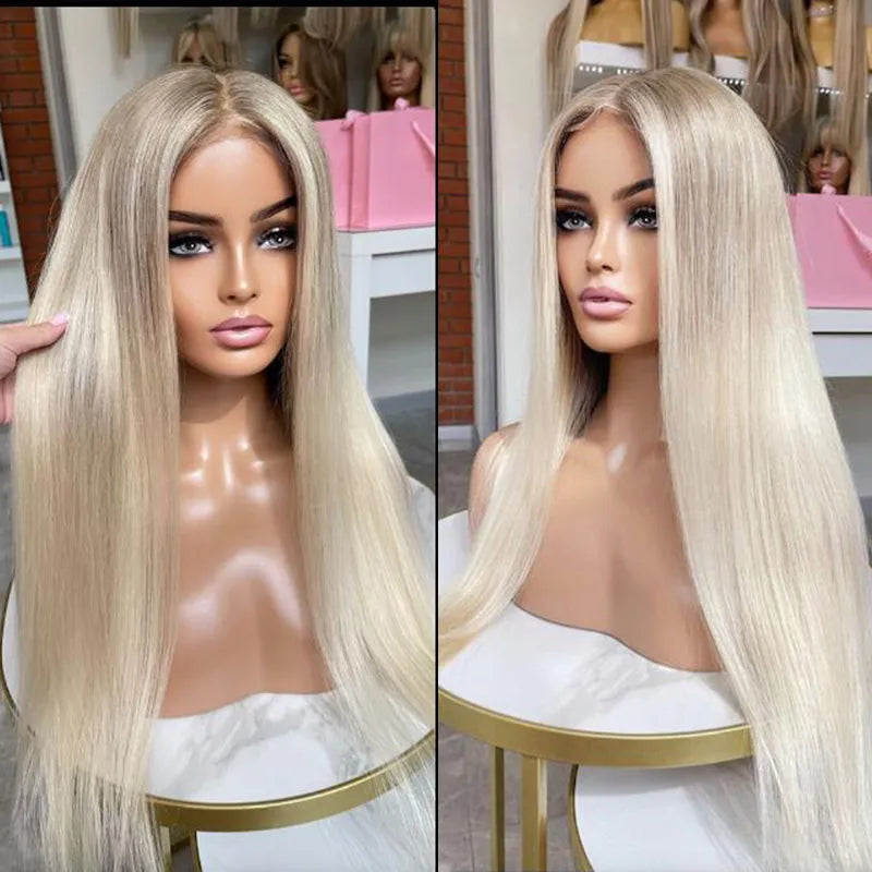 Ombre Blonde Full Lace Human Hair Wigs Rooted #60 Virgin Hair HD Pre Plucked