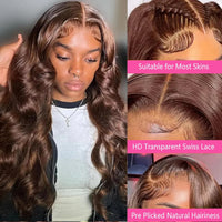 Thumbnail for Body Wave Chocolate Brown Lace Front Wigs Human Hair Pre Plucked Brazilian Brown Virgin Hair HD Frontal Wig