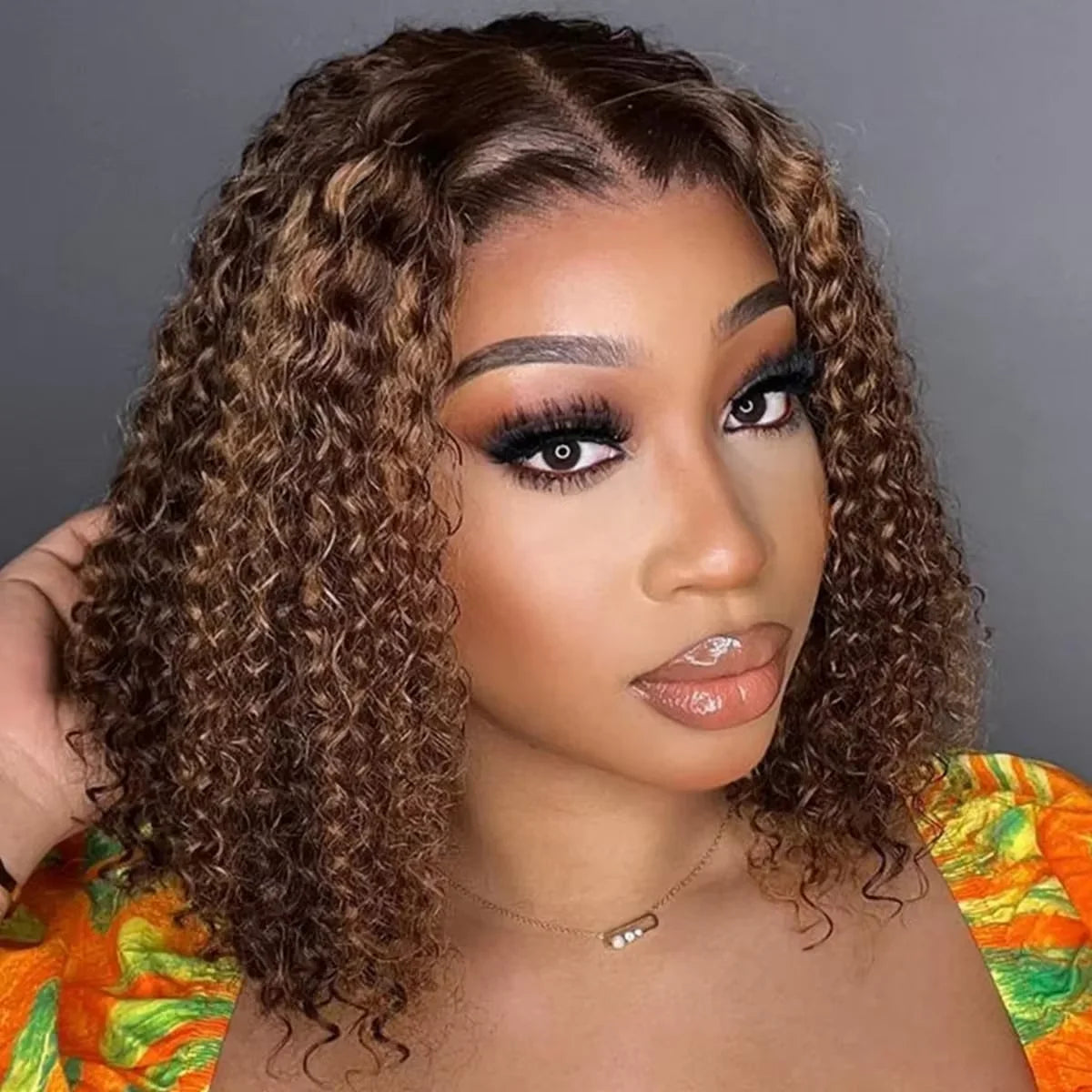 Pre Cut 7x5 Curly Bob Glueless Wigs Human Hair Pre Plucked 4/27 Highlight Ombre