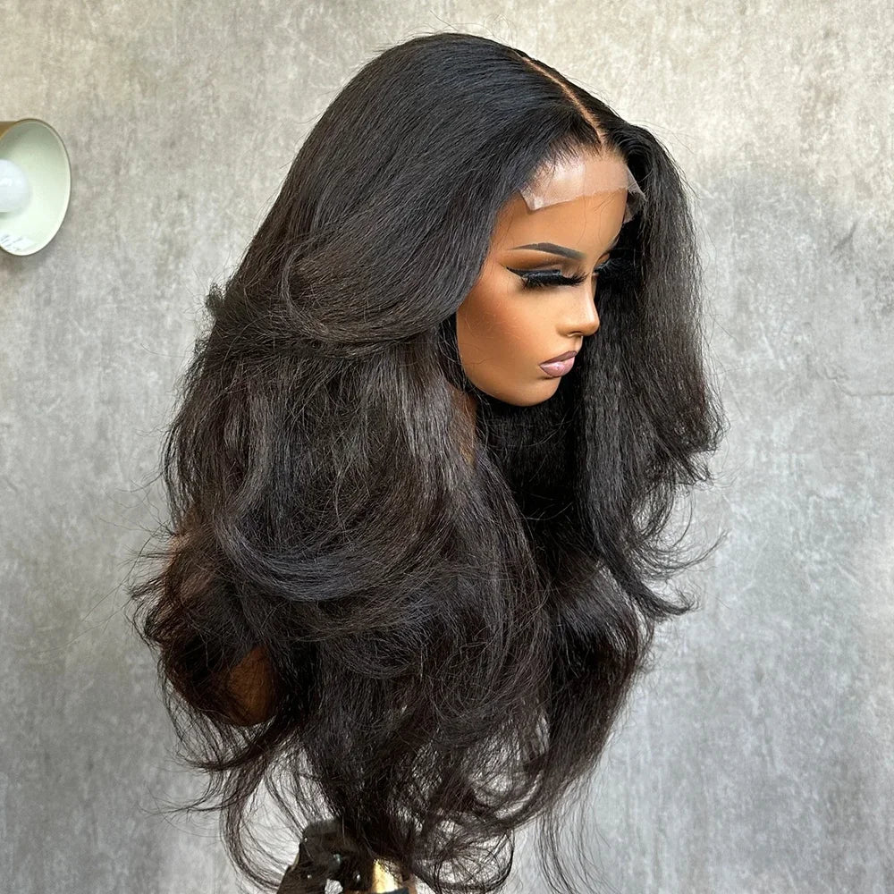 26Preplucked Black Yaki Kinky Body Wave 180Density Natural Hairline