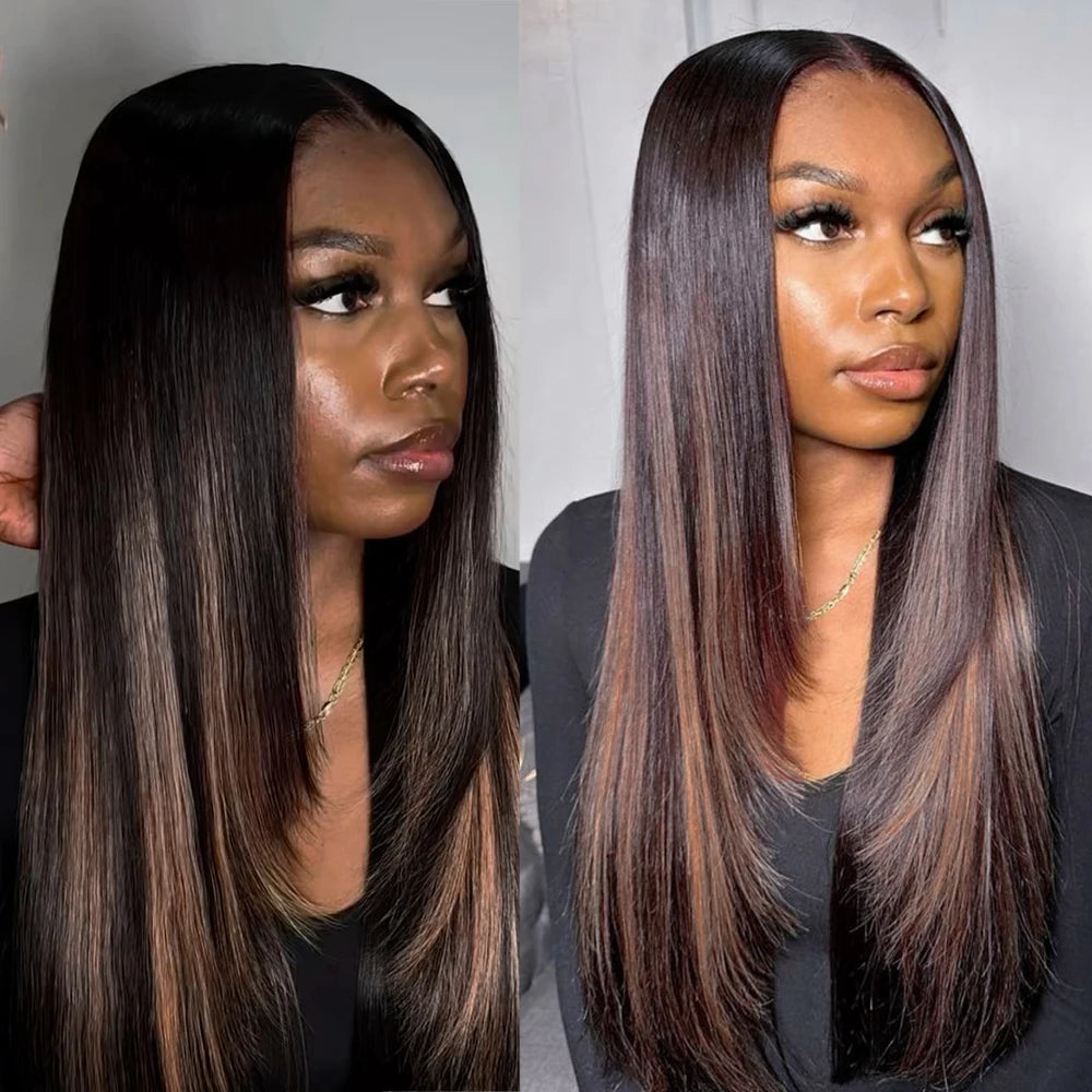 H30 Layered Hair Wear and Go 6x6 Lace Closure Glueless Wig Mixed Hair not 100% Human Hair Pre Plucked Lace Wig without Glue