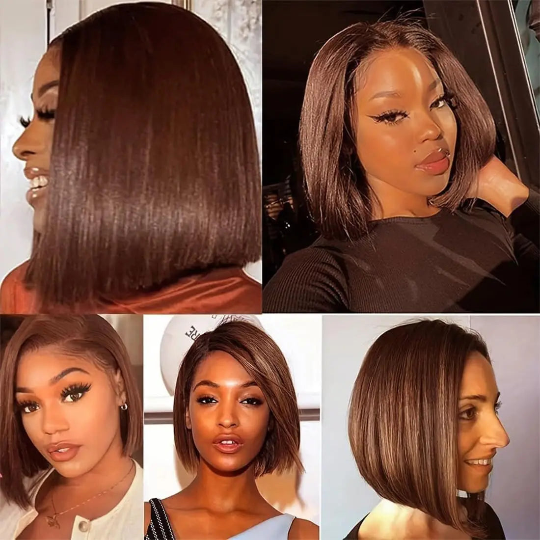 #4 Straight Bob Wig Chocolate Brown Human Hair Wigs 13x4 Transparent Lace Frontal Wig Brazilian Virgin 100% Human Hair
