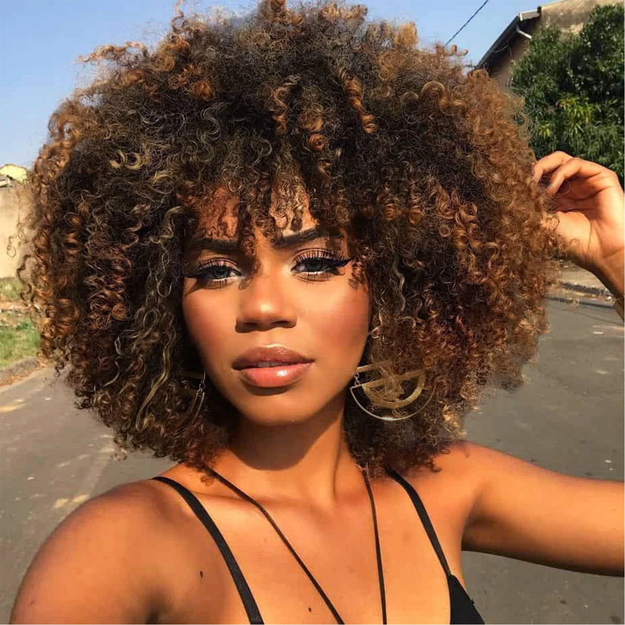 Tereshar Synthetic Short Curly with Bangs for Black Women 8 inch Afro Kinky Curly Daily Use