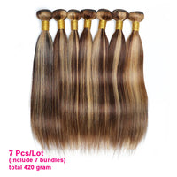 Thumbnail for P4/27 Highlight Human Hair Bundles Brown Blonde Peruvian Hair Extensions Double Wefts