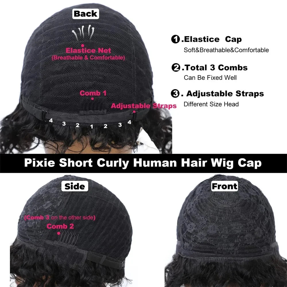 Short Bouncy Curly Bob Wig With Bangs  Human Hair Wig