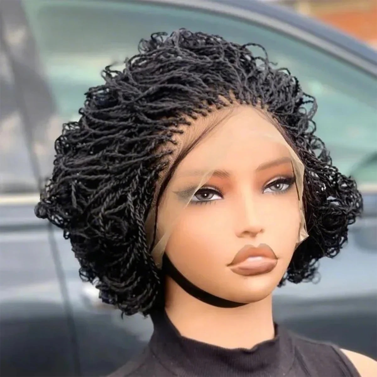Micro twist braided wig.braiding bob lace wig . 5x5 HD lace wig. lace front closure wig.