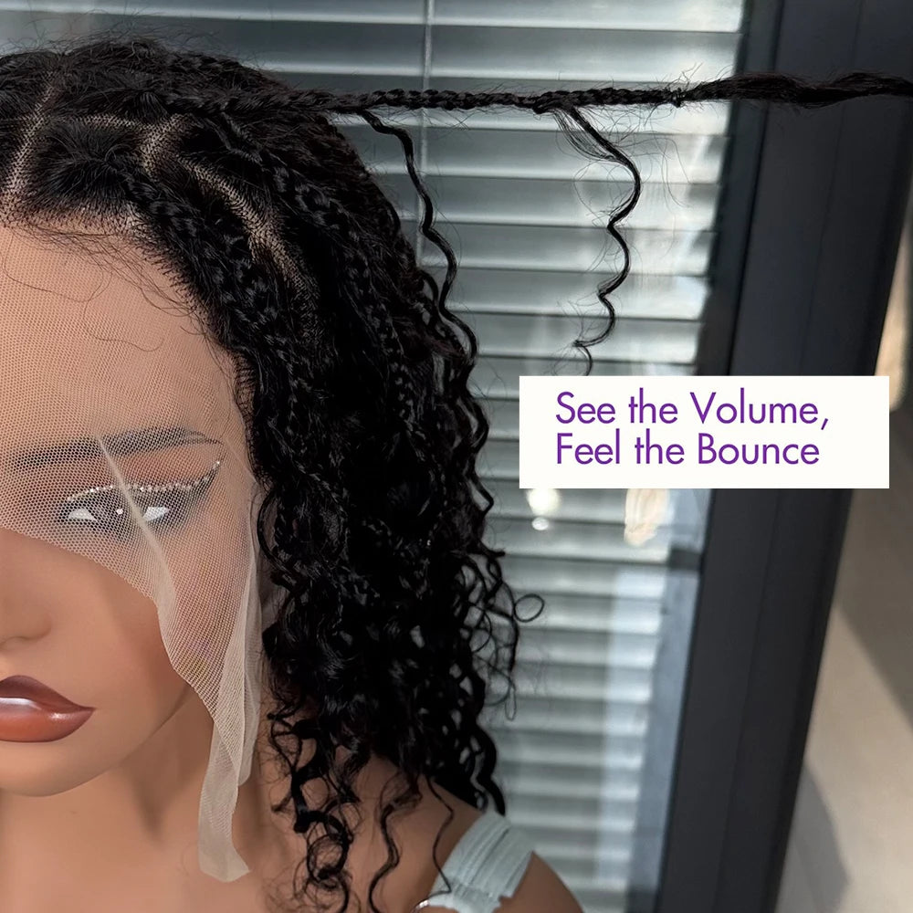 Boho Box Braids Wig 5X5 Curly Lace Closure Braided Wig Square Parted Knotless