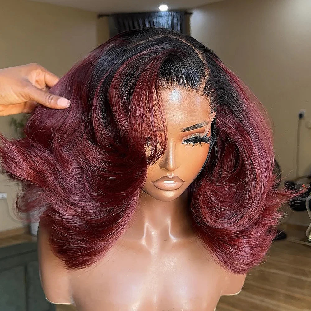 Burgundy Transparent Lace Frontal Glueless 1B/Red 99J Body Wave Human Hair Wigs
