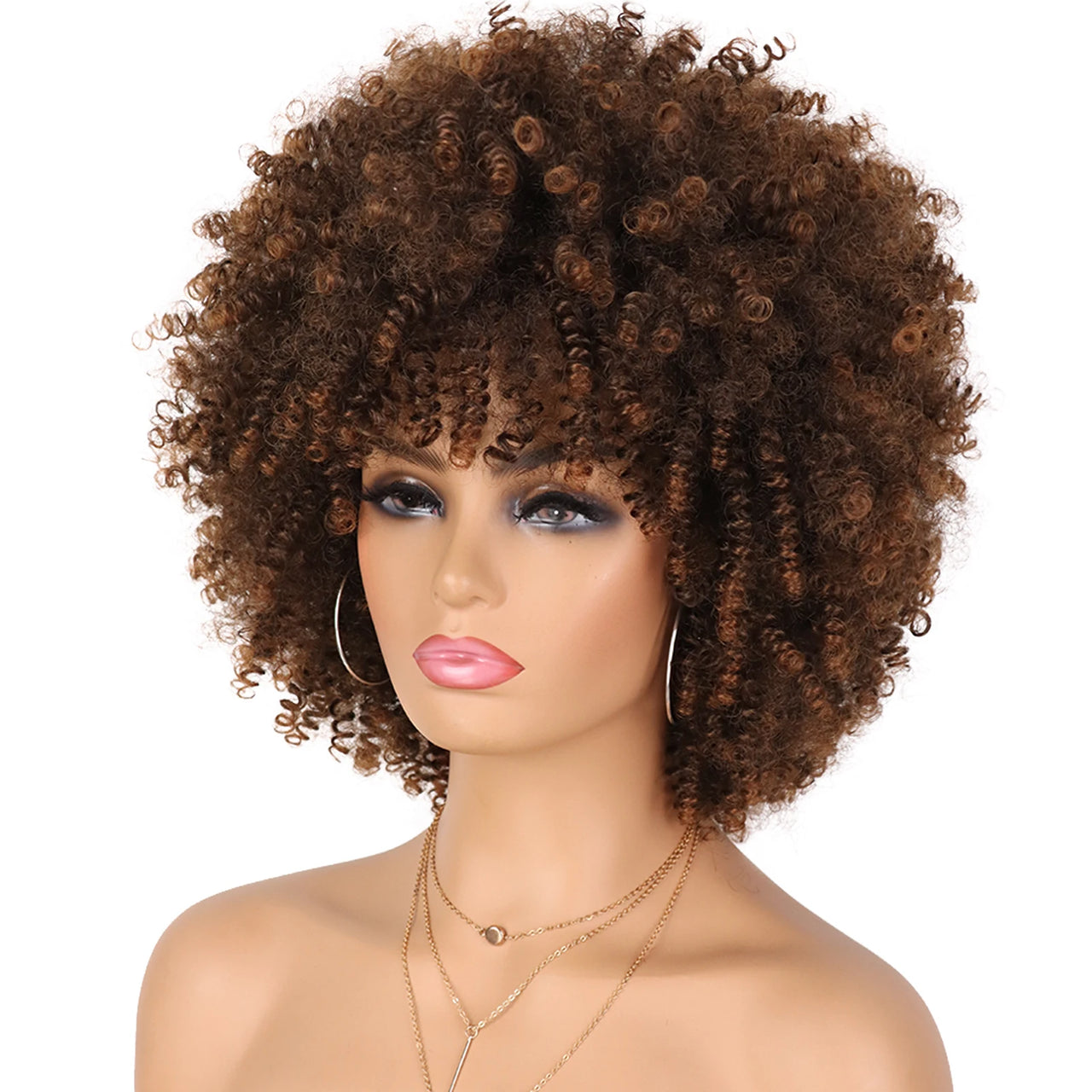 Tereshar Synthetic Short Curly with Bangs for Black Women 8 inch Afro Kinky Curly Daily Use