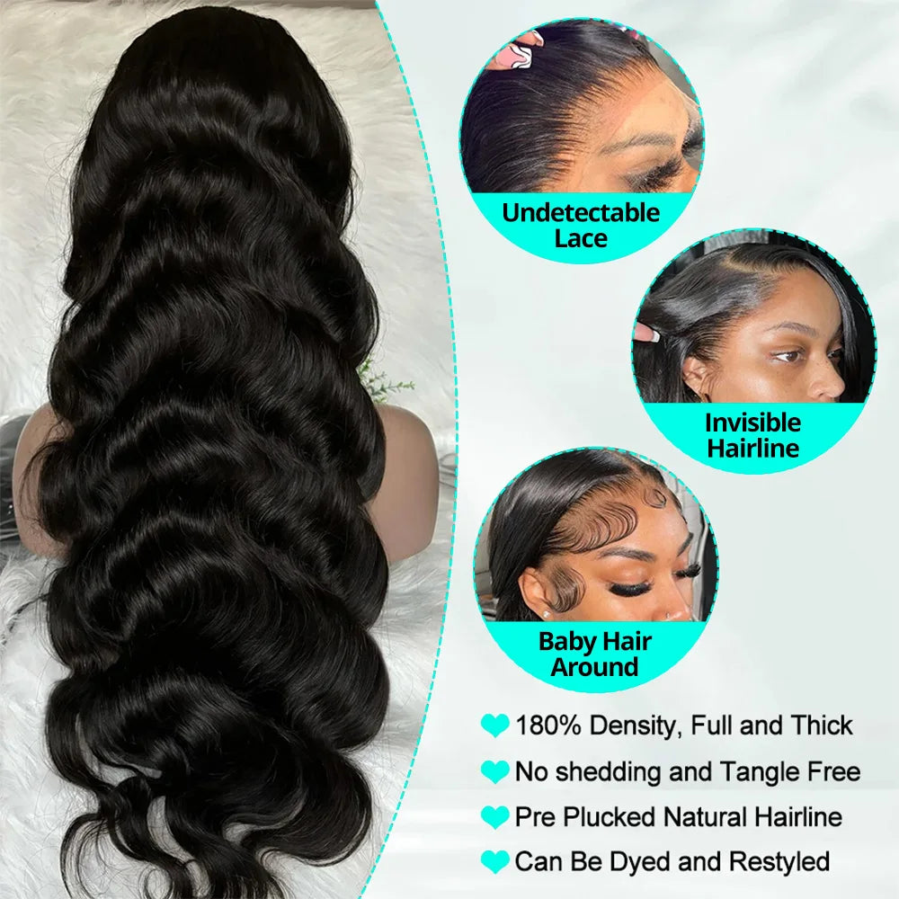 40 Inch Body Wave Human Hair Water Wave Pre PluckeD  Loose Curly Wigs