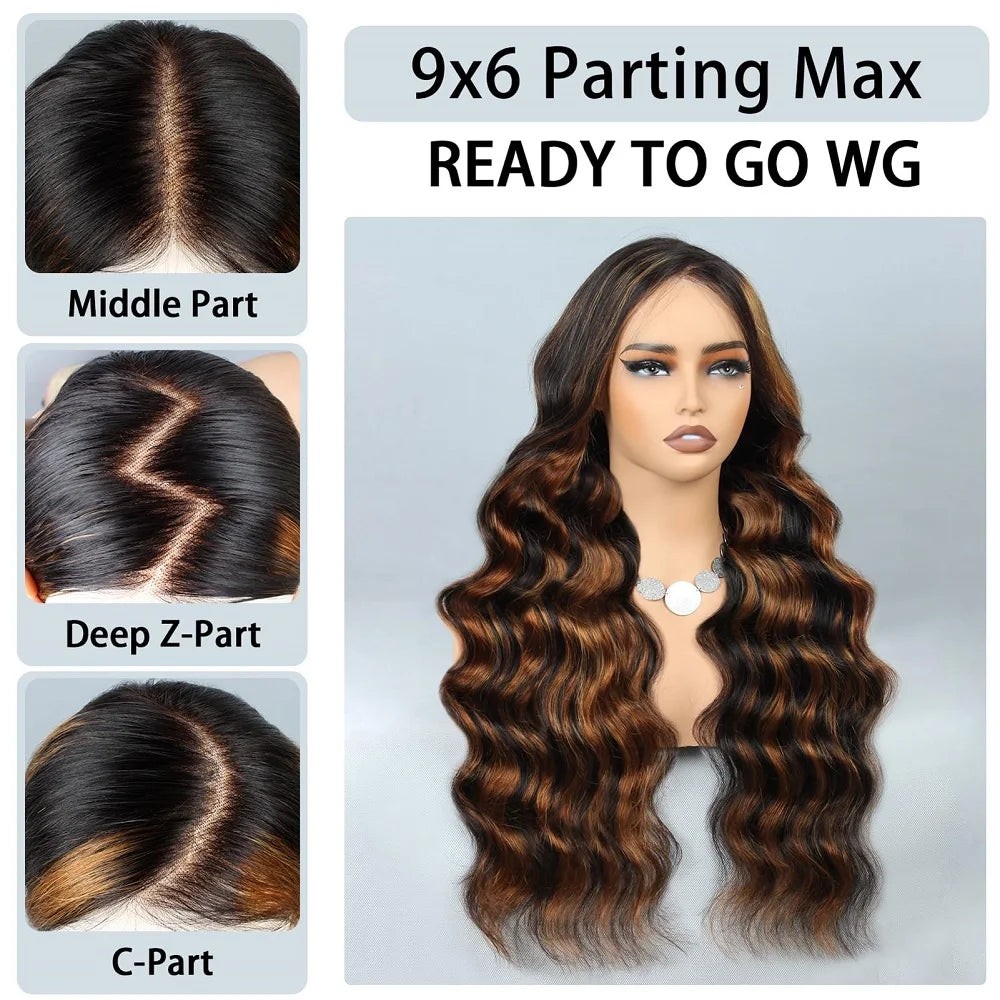 1B/30 Highlight Wig Body Wave Human Hair Wig Pre Plucked Pre Cut Lace 9x6 Glueless Ready To Wear