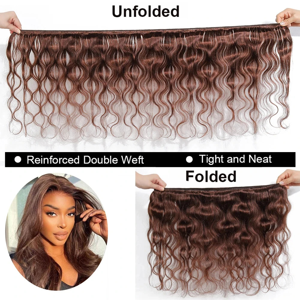 #4 Dark Brown Body Wave Bundles 1/3PCS 100% Human Hair Bundles 18-30 Inches Remy Hair Extensions Brazilian Double Draw