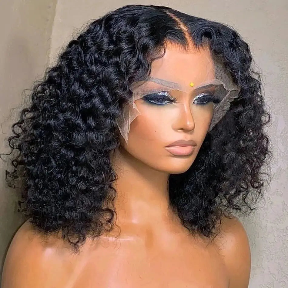 Wear And Go Bob Wigs Human Hair 180% Water Wave Glueless  Pre Cut