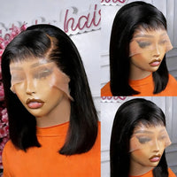 Thumbnail for Straight Transparent Lace Front Wig Bleached Knots Ombre 1b4 Bone Straight Bob Human Hair Glueless Wig Pre Plucked Ready To Wear
