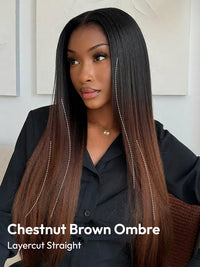 Thumbnail for Chestnut Brown Ombre Layercut Wig Straight Hair 13X6 Lace Front Wig Pre-Everything And Ready To Go Wigs