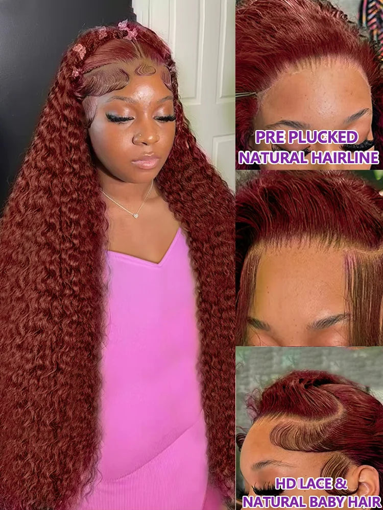 Water Wave 13x6 Reddish Brown Deep Wave Lace Frontal Human Hair Wig